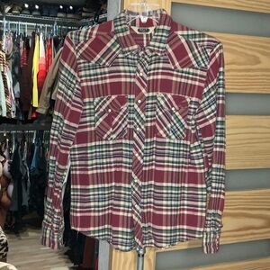 Red and White Plaid western Button Down Shirt